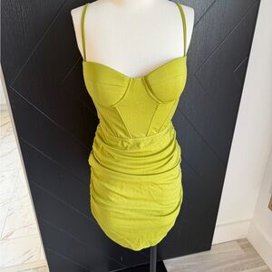 Vibrant Green Ruched Mini Dress